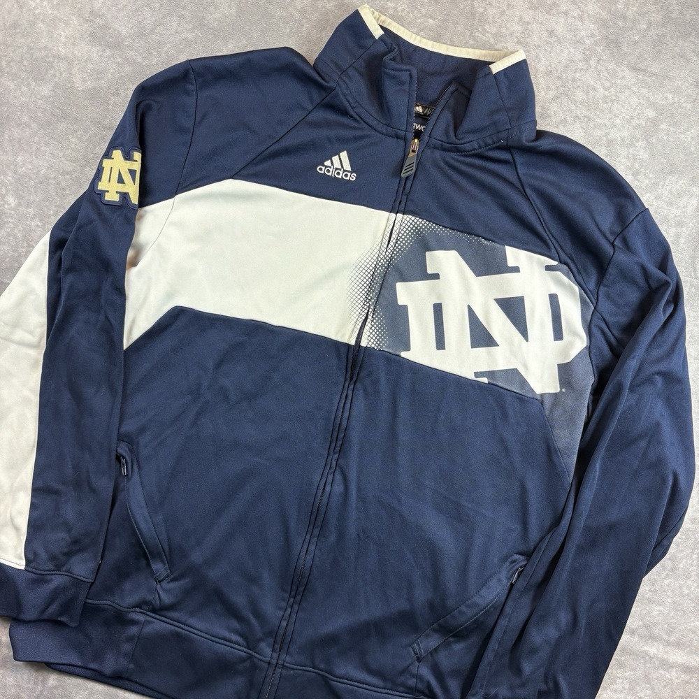 Notre Dame Fighting Irish Adidas Jacket Mens L Blue Full Zip Track Jacket Warm